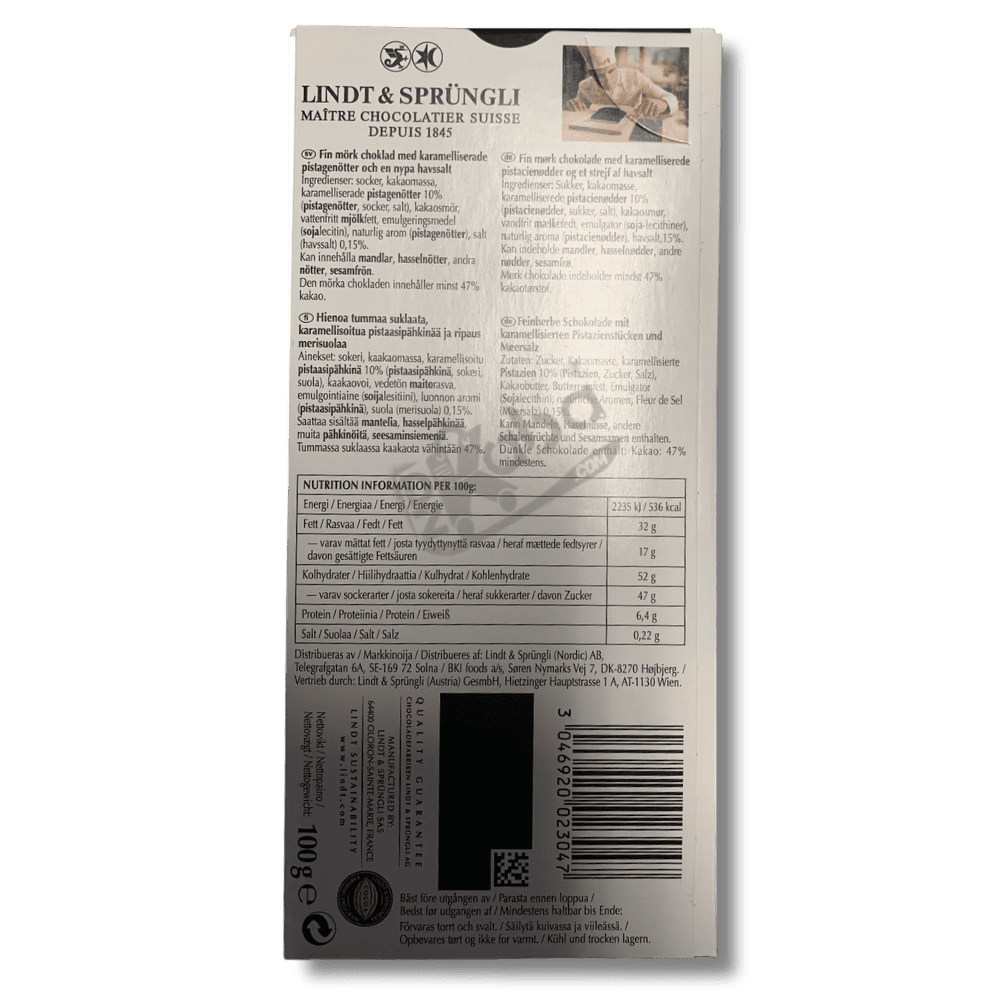 Chocolat noir Lindt Excellence Pistache 100 g