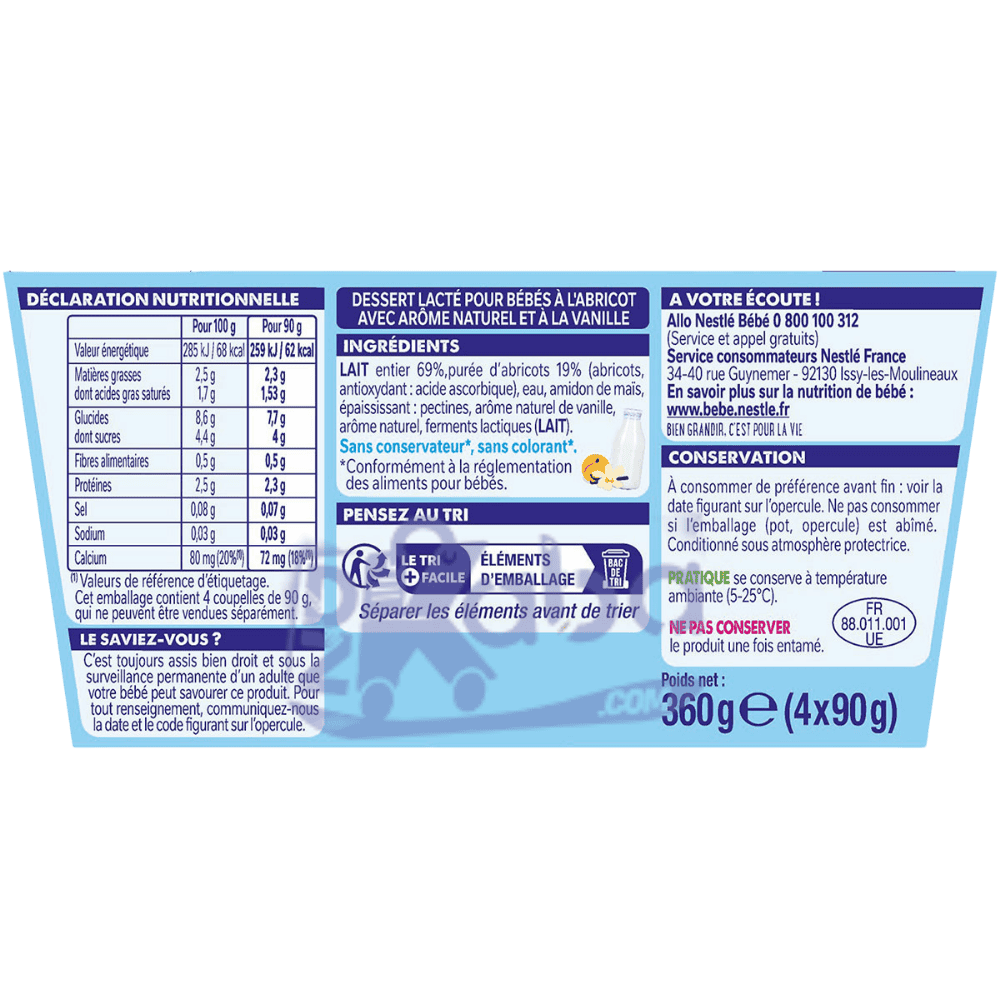 Nestlé P’tit Brassé Apricot Vanilla 4x90g