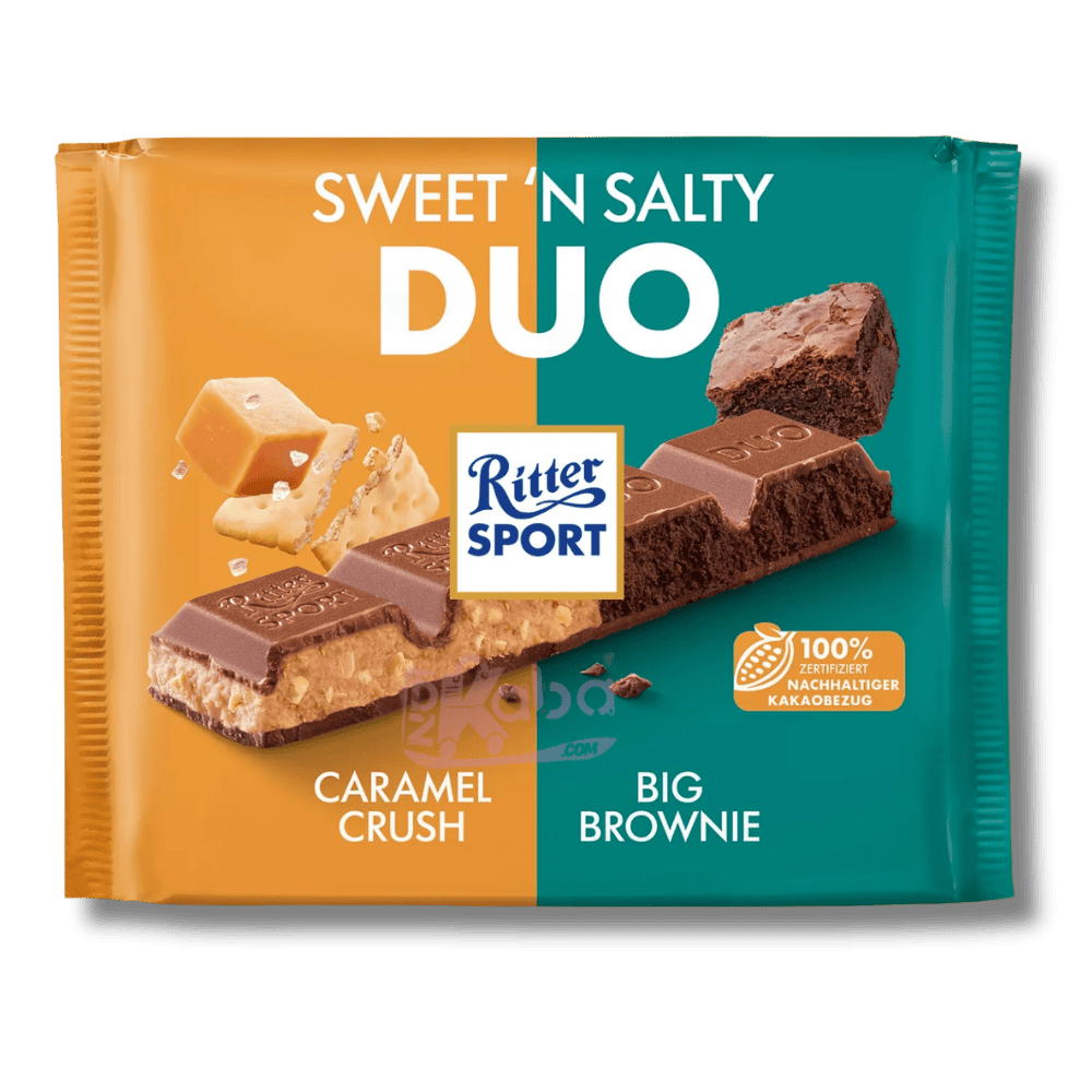 Ritter Sport ألواح شوكولاتة الثنائي الحلو والمالح كراميل كراش و بيج براوني 218 جم
