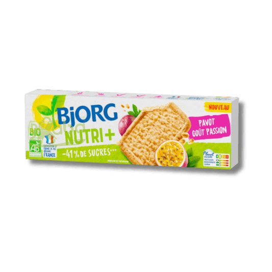 Bjorg Organic Biscuits Nutri+ Poppy Passion Fruit Flavour 130g