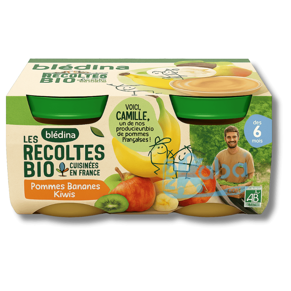 Blédina Organic Apples Bananas Kiwis Sugar Free 4x130g