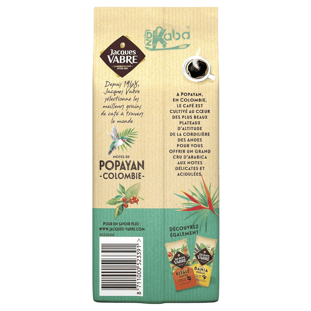Jacques Vabre Ground Coffee Notes de Popayan Colombie Grand Cru d’Arabica 250g F
