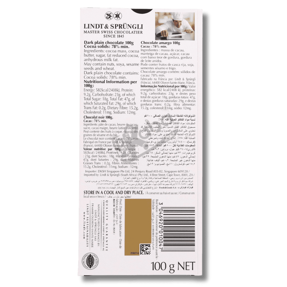 Chocolat noir Lindt Excellence 78 % de cacao 100 g