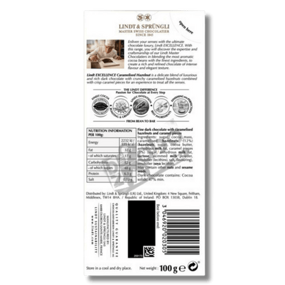 Chocolat noir Lindt Excellence Noisette Caramélisée 100 g