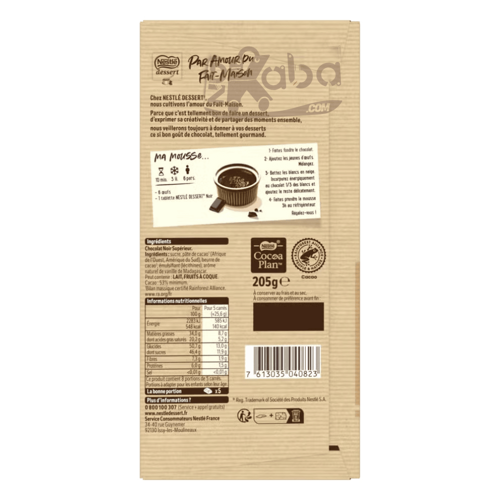 Chocolat noir dessert Nestlé 205 g