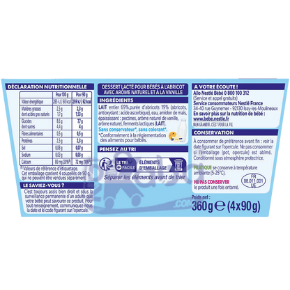 Nestlé P’tit Brassé Apricot Vanilla 4x90g