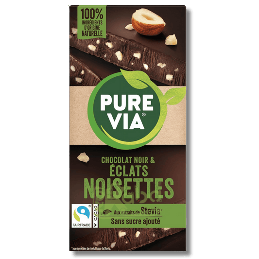 Pure Via Dark Chocolate Hazelnut Pieces Sugar Free 100g